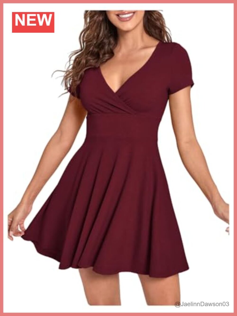A Line Wedding Guest Dress V Neck Short Sleeve Fit and Flare